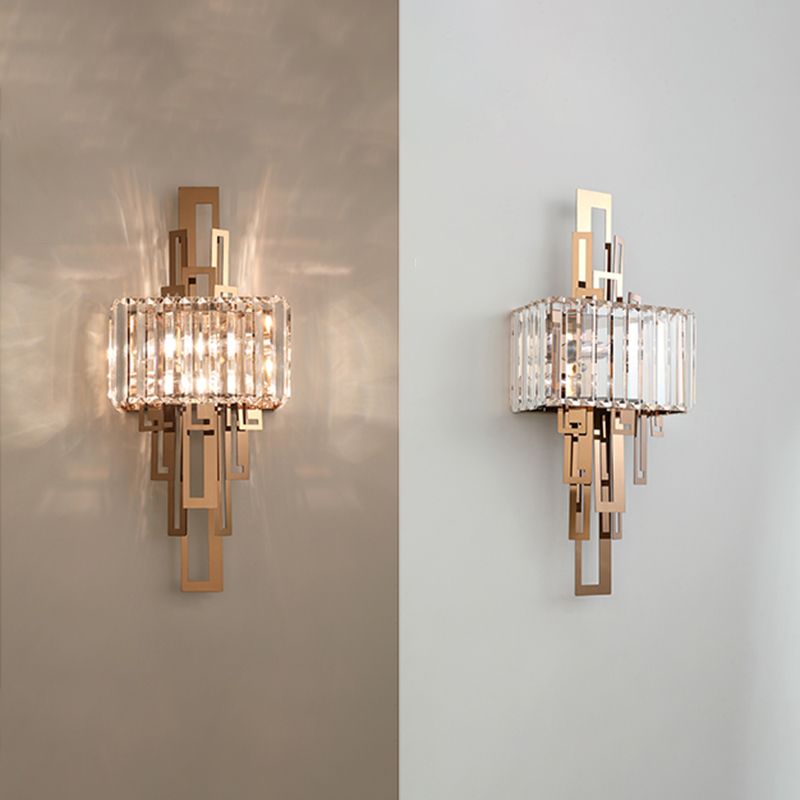 Disconce da parete a 2 luci oro nella moderna lampada da parete in metallo elettroplato in stile creativo con tonalità di cristallo