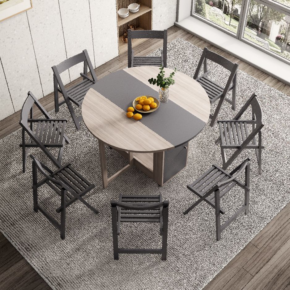 Round Mid-Century Modern Dining Table Drop-Leaf Table,47.2"L x 47.2"L x 29.1"H