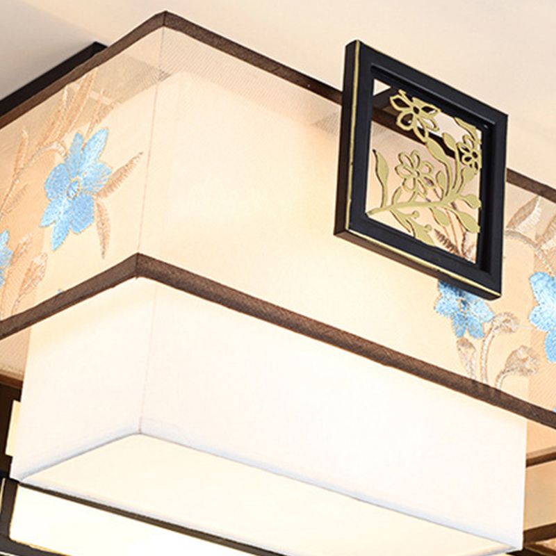 3/5/7 Heads Flush Lamp Chinese Style Fabric Flush Ceiling Light for Living Room Dinning Room
