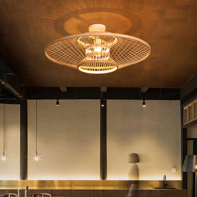 Untertasse Bamboo Deckenleuchte Asia Wohnzimmerdecke Licht in Beige