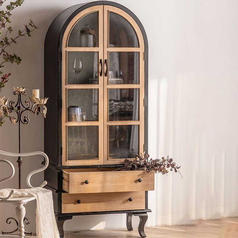 Half Circle Accent Cabinet Solid Wood Storage Cabinet with Drawer