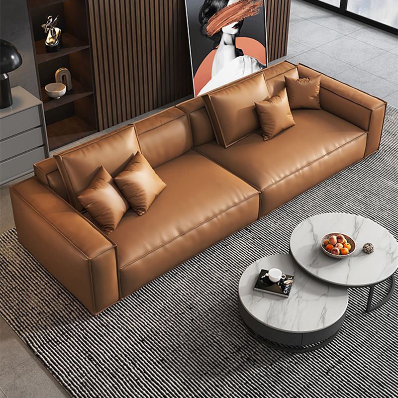 Tan Genuine Leather Tight Back Square Arm Sofa/Sectional for Living Room