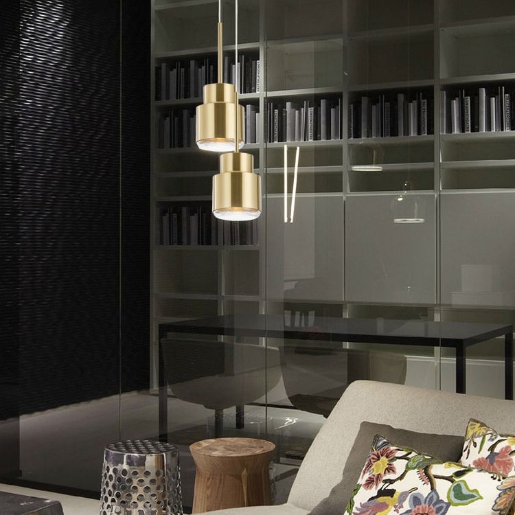 Postmodern Metal Pendant Light 1-Light Small Bedside Suspension Light Fixture in Brass