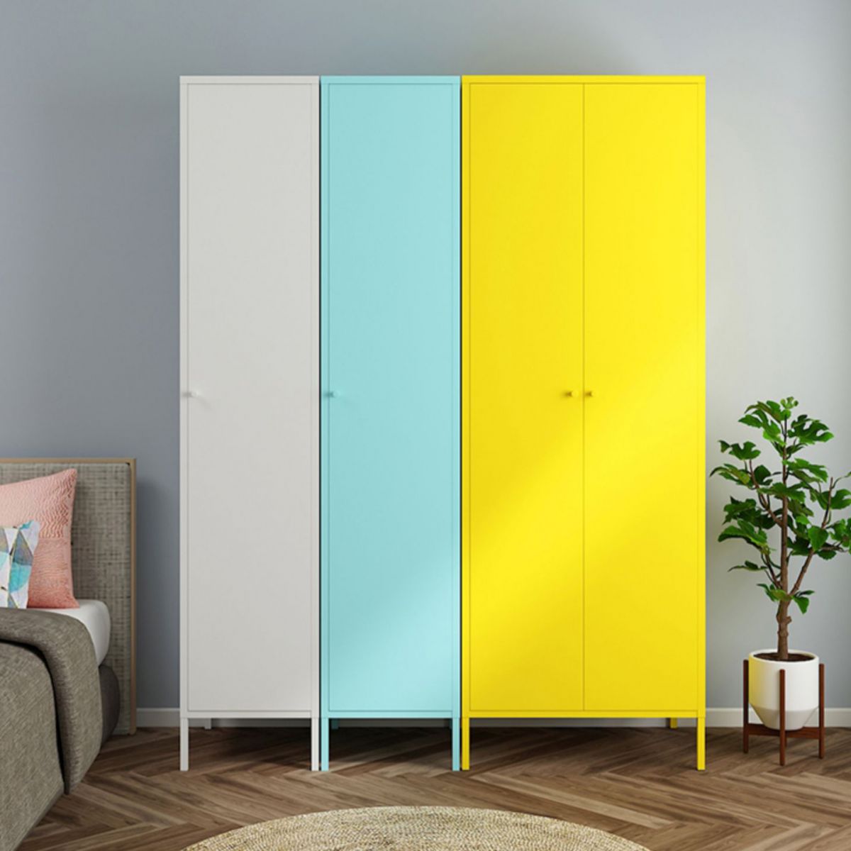 Contemporary Wardrobe Cabinet with Adjustable Shelves Steel Wardrobe Armoire