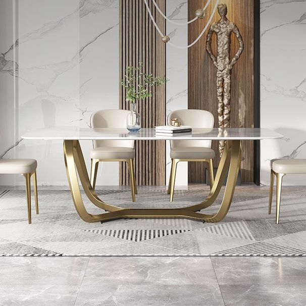 Glam Style Dinner Table Stone Rectangle Dining Site Table in White