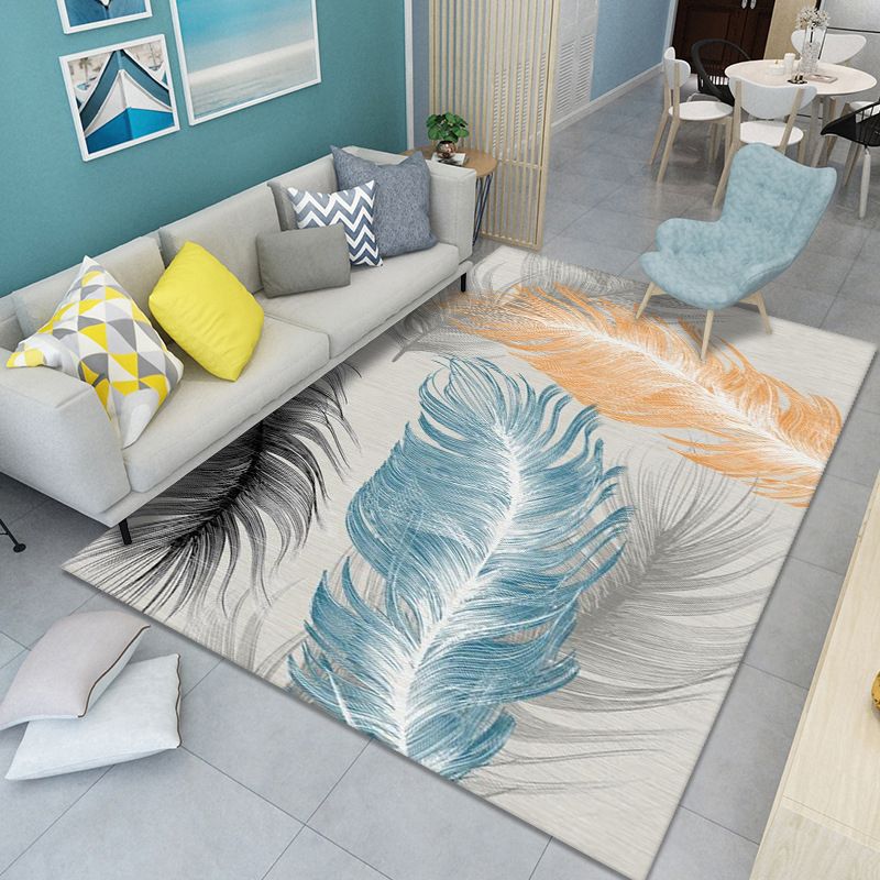 Red Modern Carpet Polyester Feather Area Carpet Washable Carpet for Living Room
