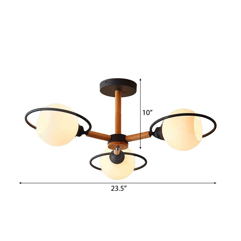 Milk Glass Spherical Shade Chandelier Kitchen 3 Lights Nordic Style Pendant Lighting