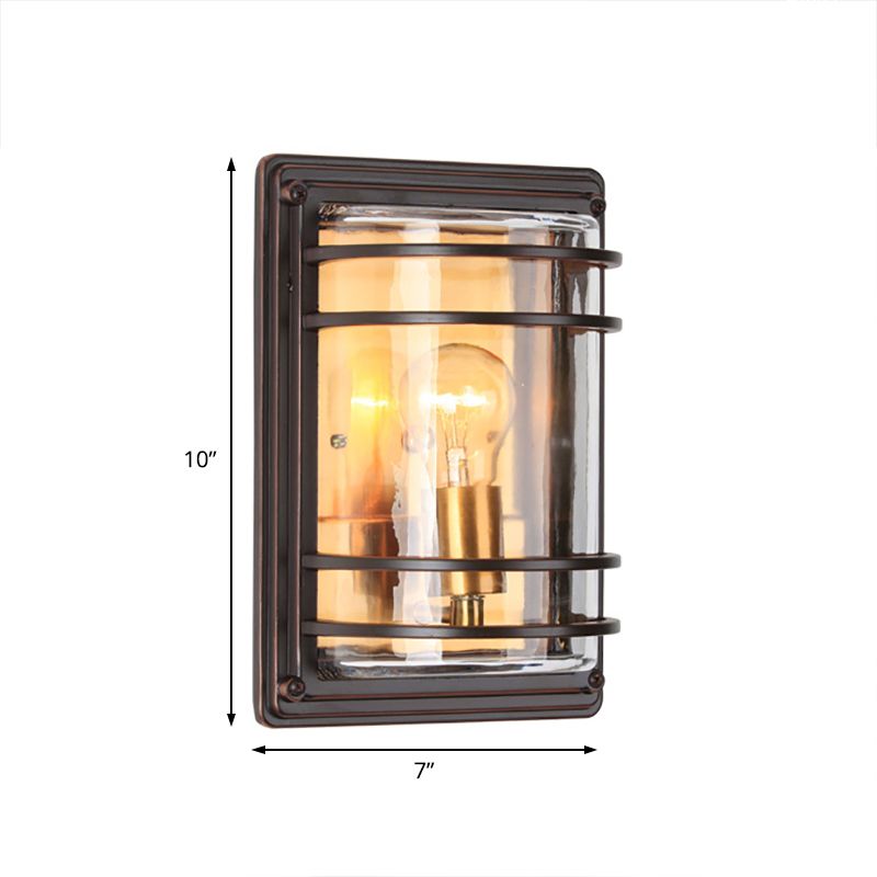 Metal Bronze Sconce Light Half Cylinder 1 Bulb Vintage Wall Flush Mounted Lamp with Clear Glass Shade
