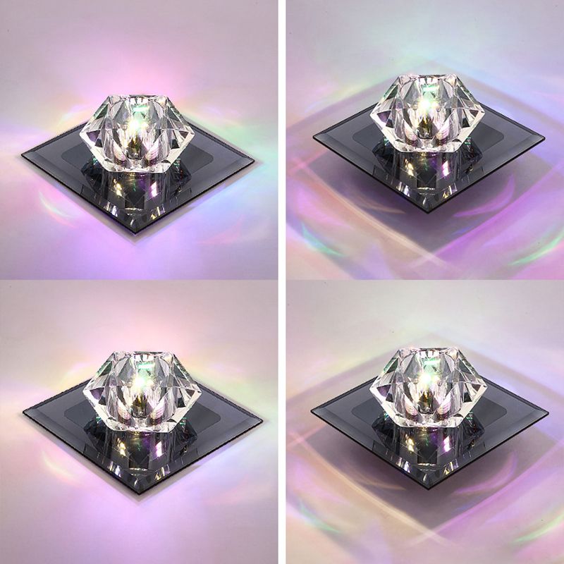 Crystal Gem Shaped Flush Ceiling Light Simple LED Black Flushmount for Passageway