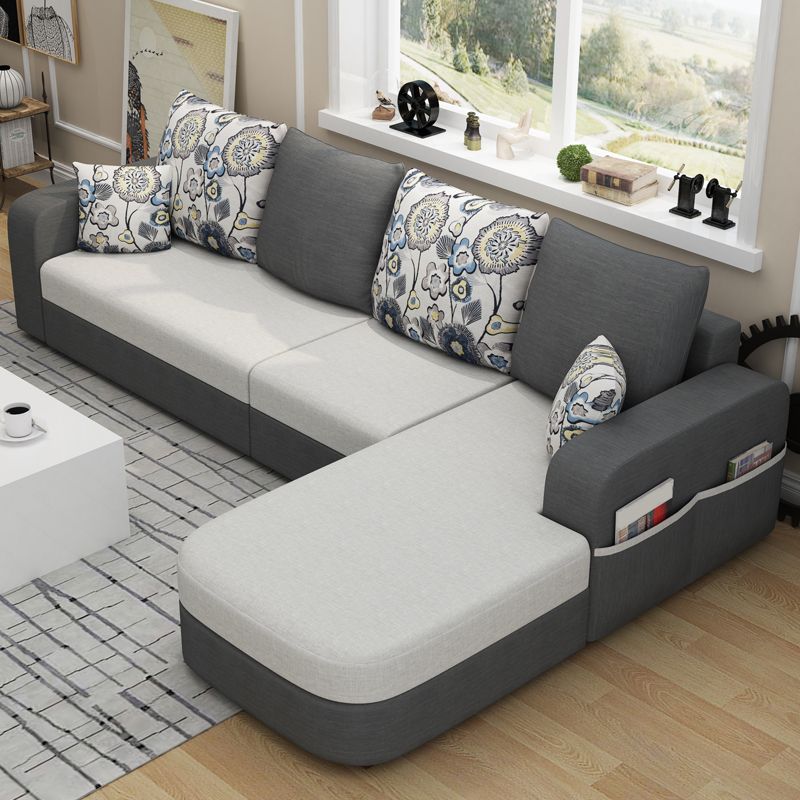 Contemporary 4-Seater Sofa with Storage Recessed Arm for Apartment
