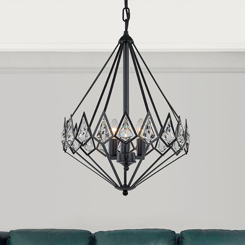 Moderno sospensione diamante pendente metalliche 3 teste salone lampadario appeso con cristallo incrostata in nero