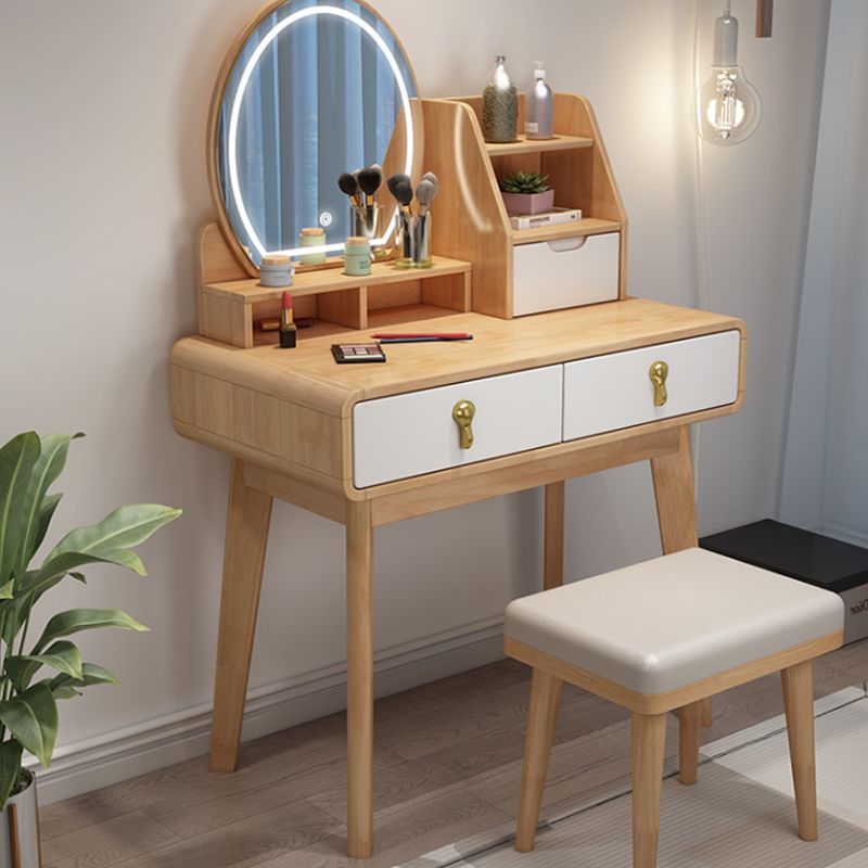Scandinavian Vanity Set Solid Wood Make-up Vanity with 3 Drawer and Mirror
