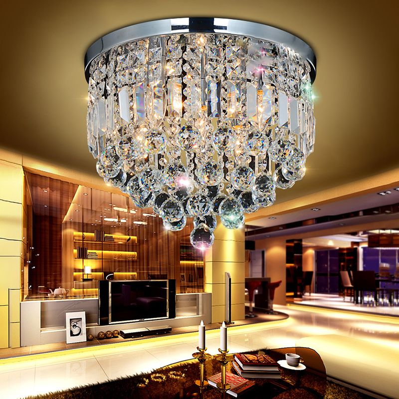 Raindrop Ceiling Mounted Fixture Modern Crystal Bedroom Ceiling Mounted Light in Chrome