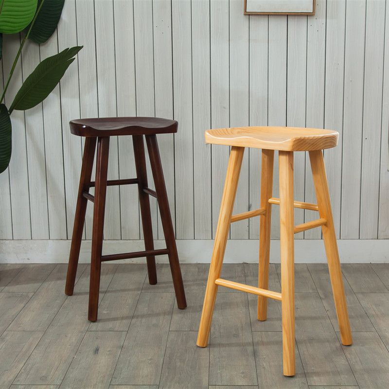 Modern Armless Backless Counter StoolWood Cafe Bar Stool with Wooden Seat and Pedal