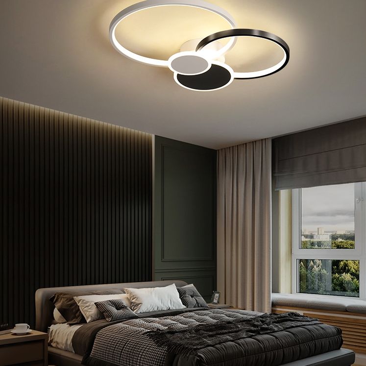 Lámpara de techo LED minimalista con iluminación empotrada y círculo de metal para sala de estar