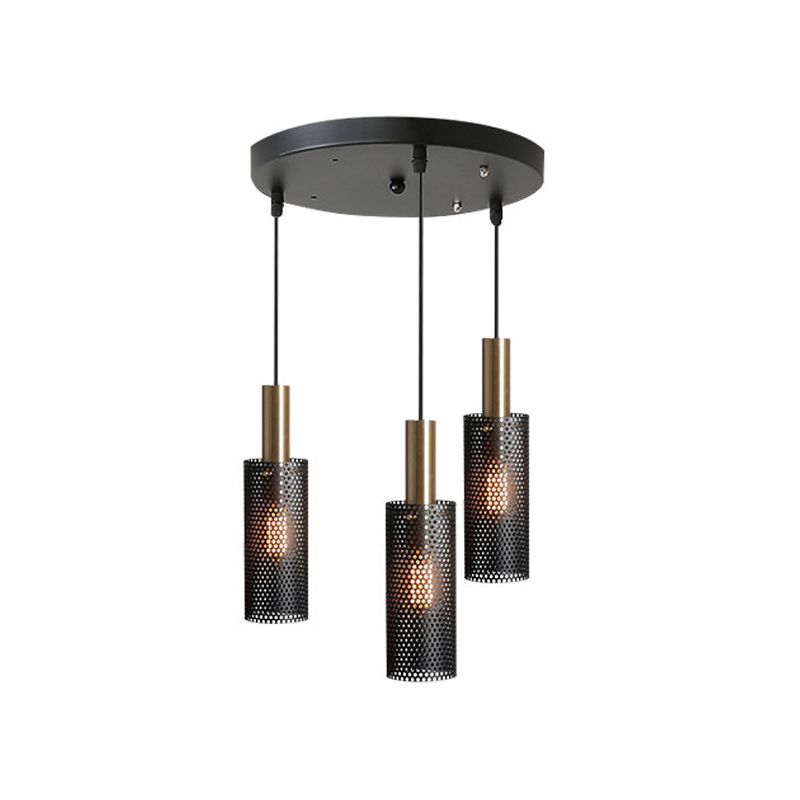 Cylindre Métal Pruste Pendante Light Simplicité Suspension Éclairage avec design creux pour salle à manger