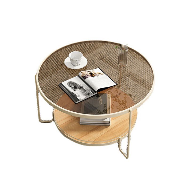 17.72" Tall Contemporary Style Cocktail Table Glass Top Round Coffee Table