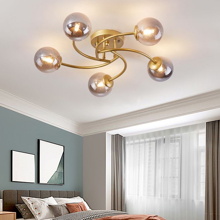 Simplicity Ball Shape Semi Flush Mount Lighting Glass Bedroom Semi Flush Ceiling Light