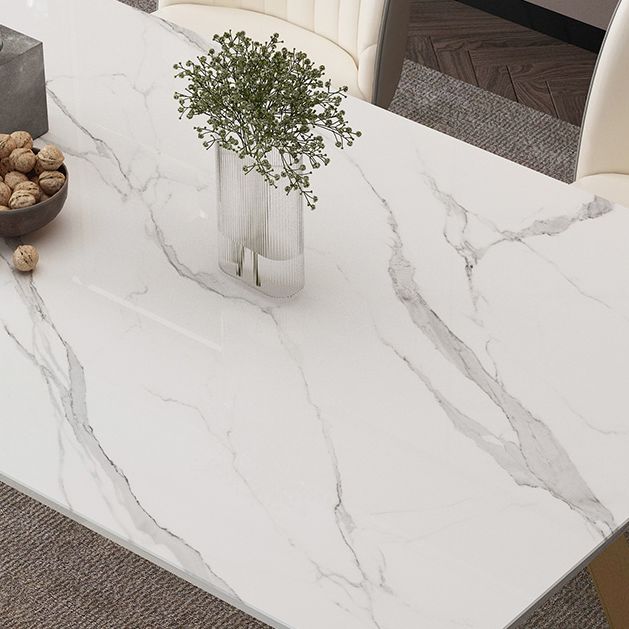 Glam Rectangle Dining Table Set 1/2/5/7 Pieces Dinette Set with White Sintered Stone Top