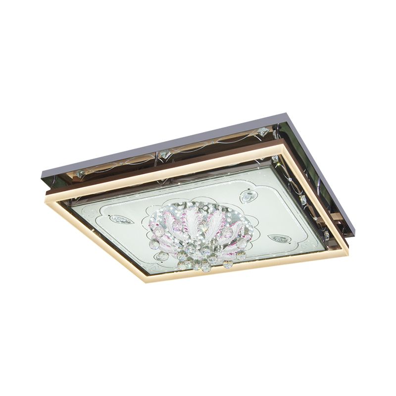 Stainless-Steel Rectangular Ceiling Lamp Modern Clear Crystal Draping Living Room LED Flush Mount