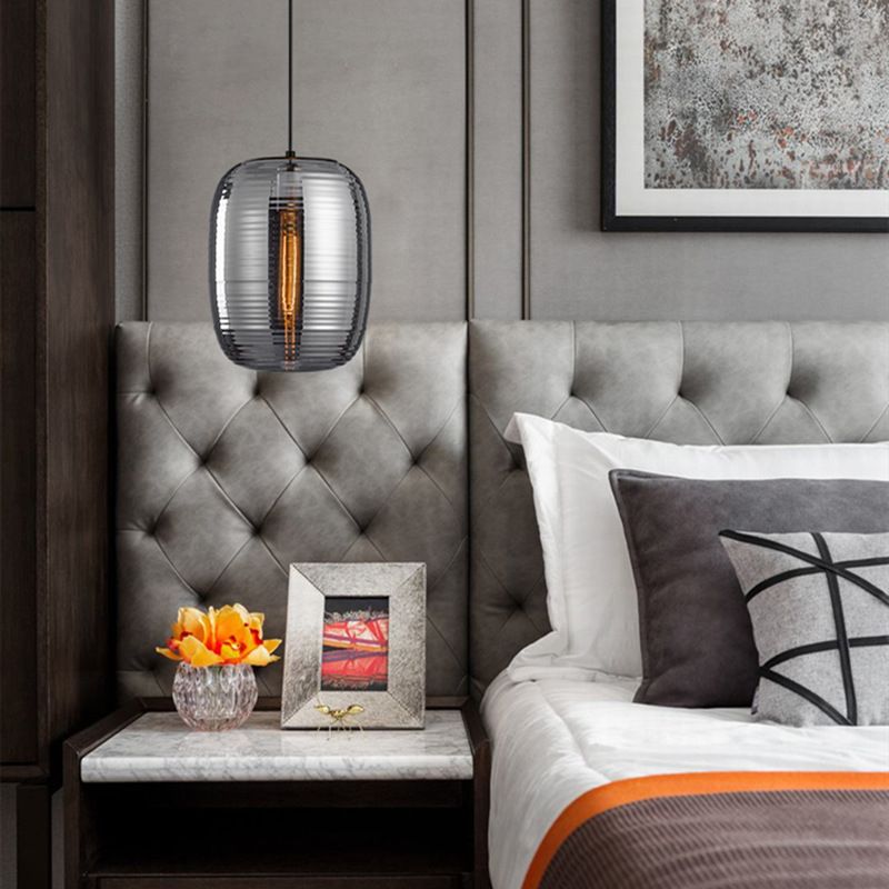 Luz colgante de vidrio de tambor de 11.8 "H