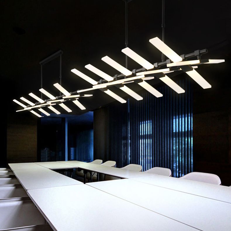 Modern Minimalist Fish Skeleton Island Light Acrylic LED Strip Restaurant Pendant Lighting for Living Room