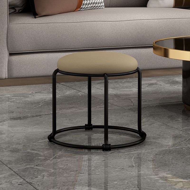 Contemporary Ottoman Fabric Upholstered Metal Frame Solid Color Round Ottoman