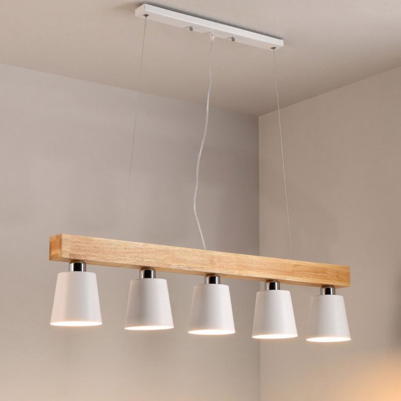 Wooden Linear Pendant Light in Modern Creative Style Wrought Iron Ceiling Light for Coffee Shop