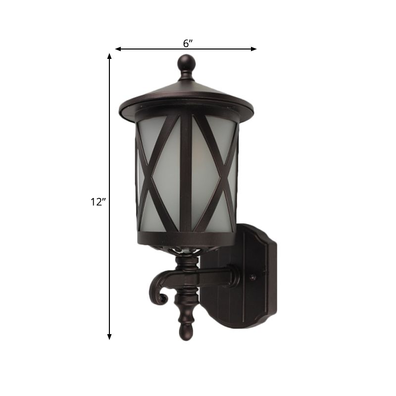 Black X-Cage Wall Light Fixture Country Style Opal Glass 1 Head Yard Wall Mounted Lighting