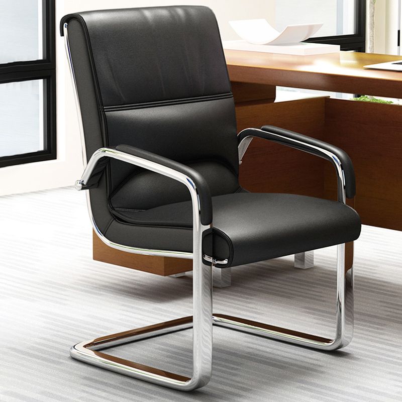 Chrome Metal Base Contemporary Style Task Chair Leather Office Chair
