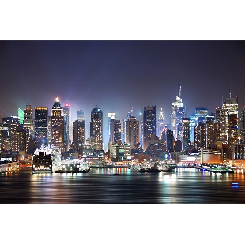 Photo Night City Wall Mural Decal Full Size Wall Covering for Accent Wall, Custom Size Available