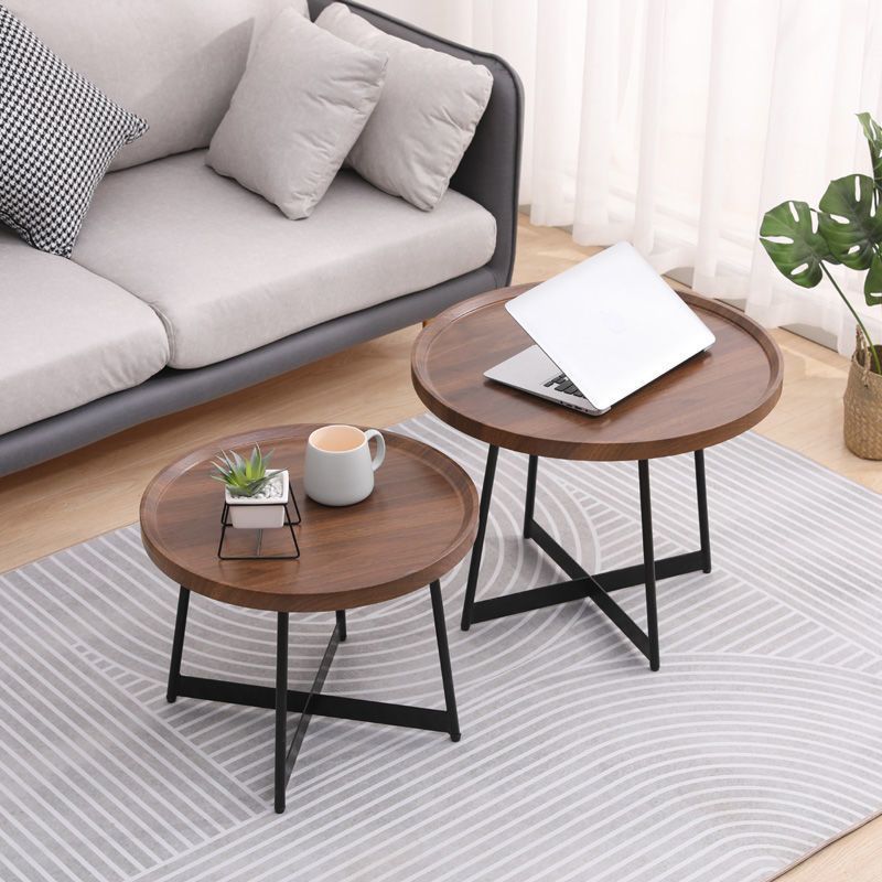 Modern Style Black Metal Base Wood-based/walnut Oval/round Table Top Side Table