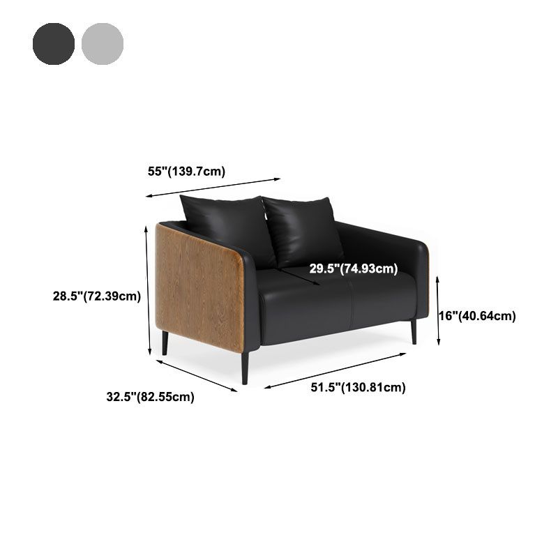 Modern Faux Leather Sofa Tuxedo Arm Tight Back Sofa in Grey/black