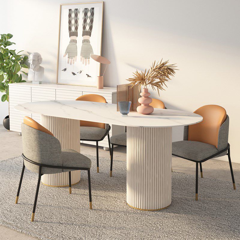 Simplicity Style Oval Dining Table Imitation Marble Home Furniture