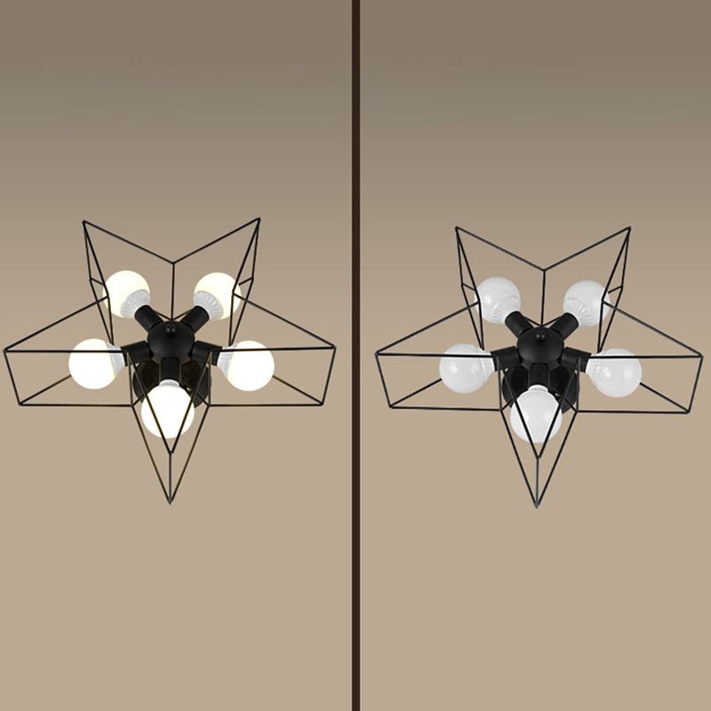 Plafoniera a stella con struttura in ferro in ferro stile retrò industriale, montaggio a semi-incasso a 5 luci