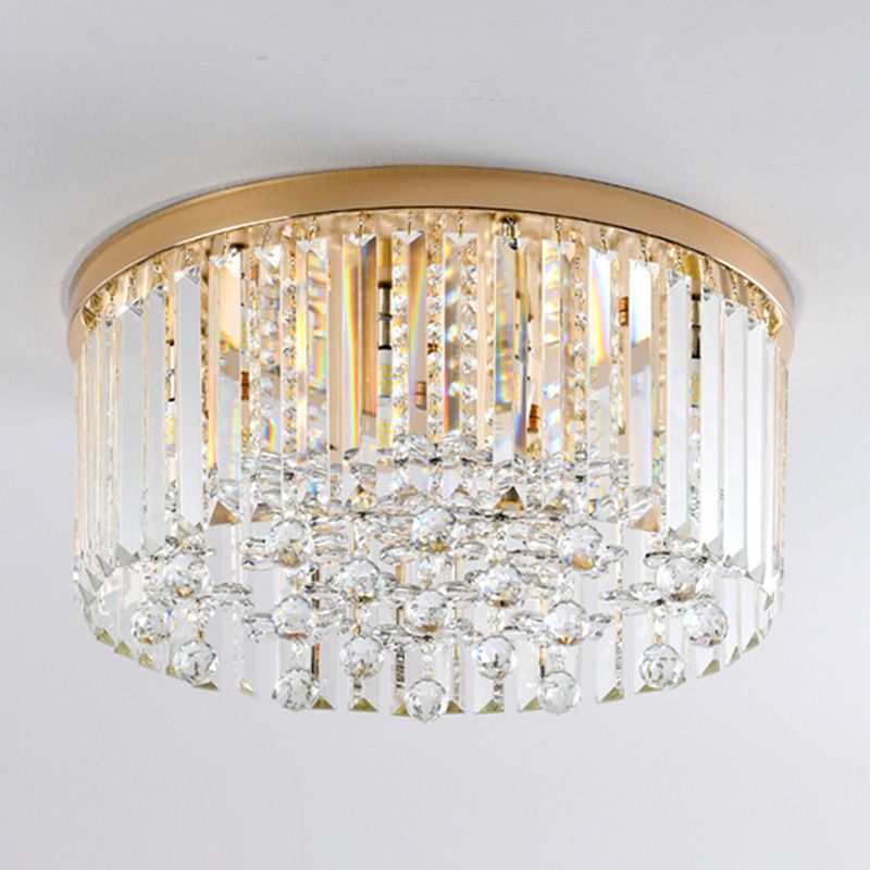 Contemporary Cylinder Flush Light Fixture Crystal 9 Light Flush Ceiling Light