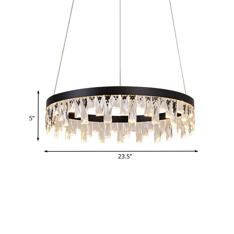 LED Chandelier Pendant Light Modern Loop Cut Crystal Down Lighting in Black for Bedroom