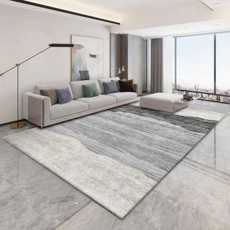 Dark Gray Modern Rug Polyester Linen Indoor Rug Washable Rug for Drawing Room
