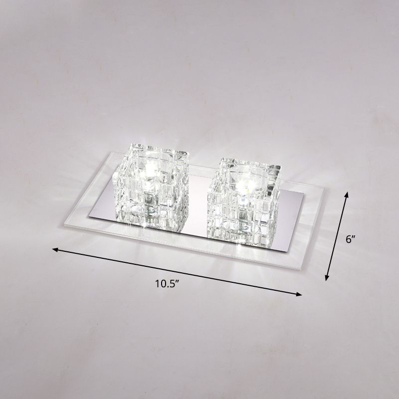 Rectangular Flush Ceiling Light Contemporary Crystal Block Corridor LED Flush Mount Lighting in Clear
