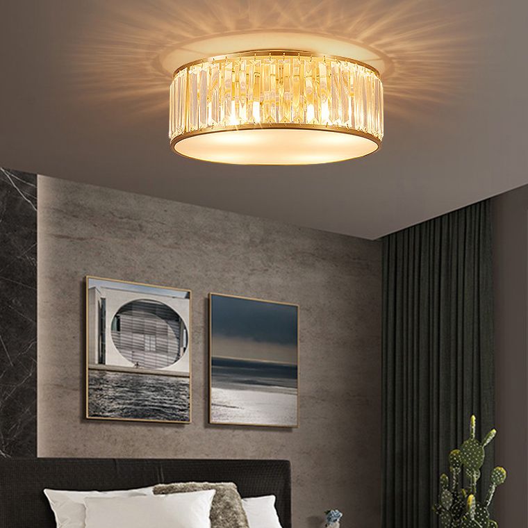 Modern Home Decor Drum Shape Flush Crystal Ceiling Lights for Sitting Room