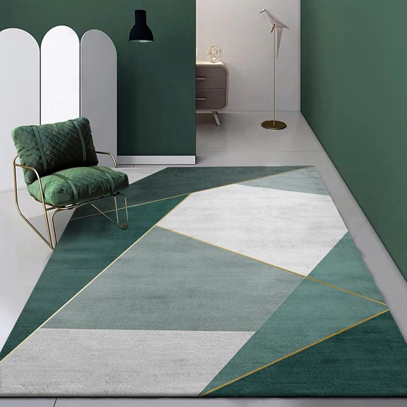 Tapis de motif géométrique vert polyester tapis minimaliste pour animaux de compagnie Animable sans glissade de zone de glissement pour le salon