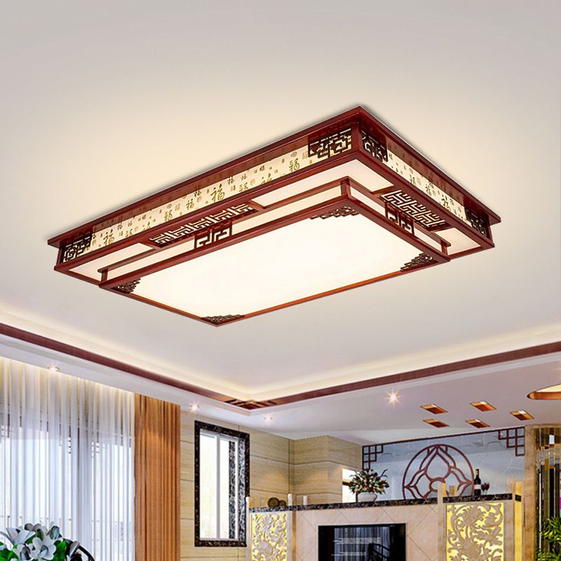 Modern LED Flush Mount Squared Wood Flush Ceiling Light for Living Room