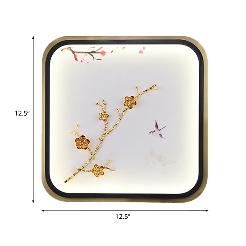 Éclairage mural carré en métal / rectangle Éclairage mural Asie LED Gold Mur Mural Lampe murale avec motif de fleur de prune