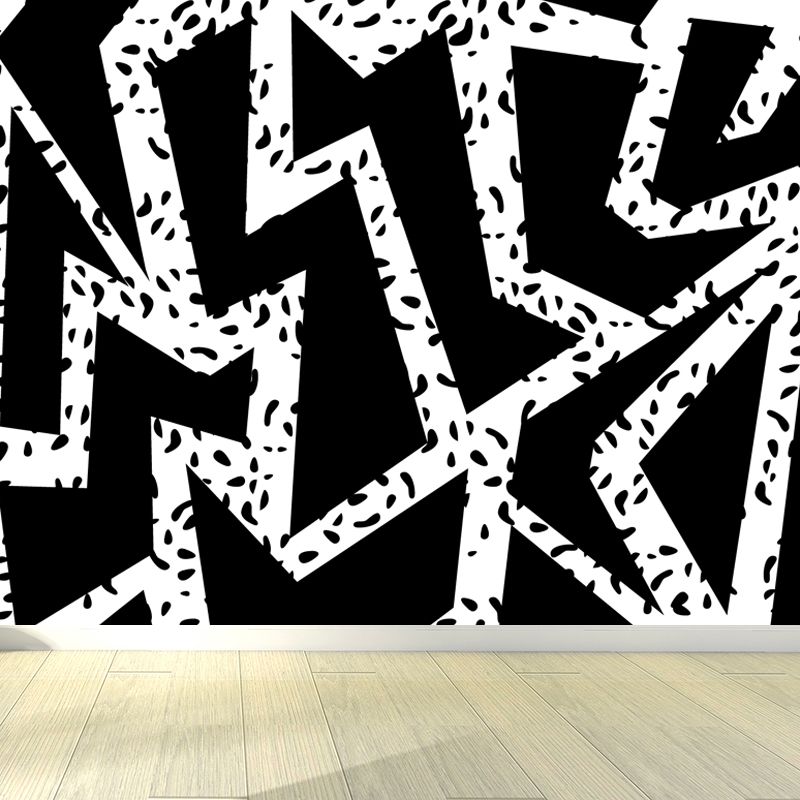 Funny Seamless Geometric Pattern Mural for Boys Bedroom, Black and White, Made to Measure