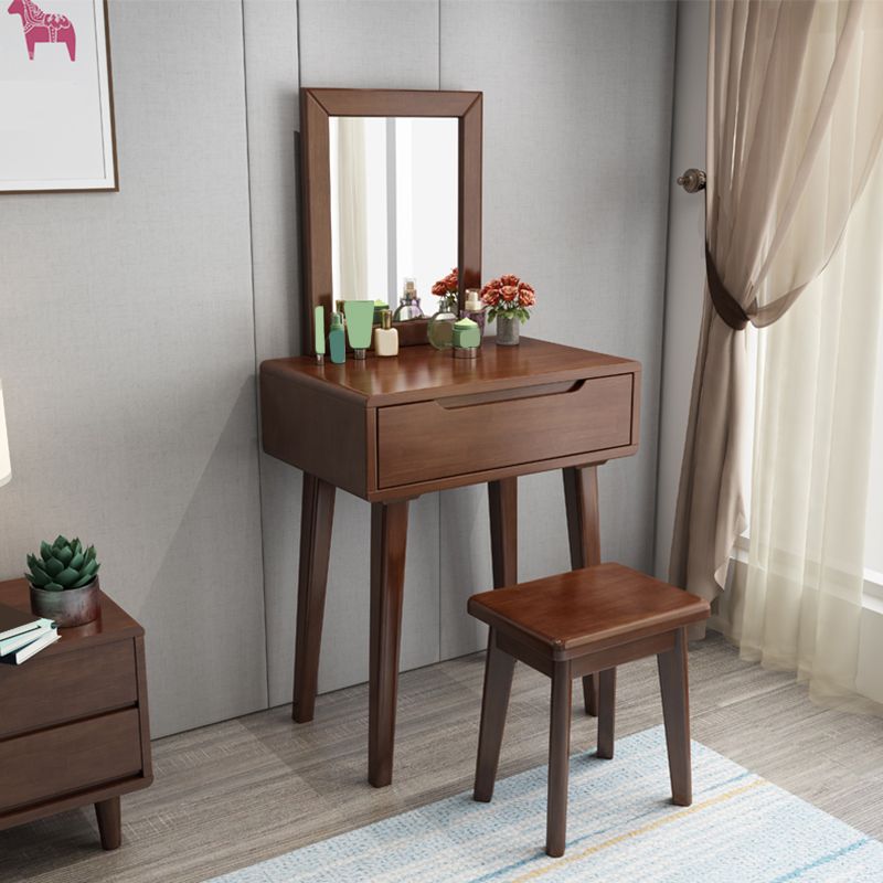 Scandinavian Solid Wood Vanity Dressing Table with Mirror, 30.7" Tall