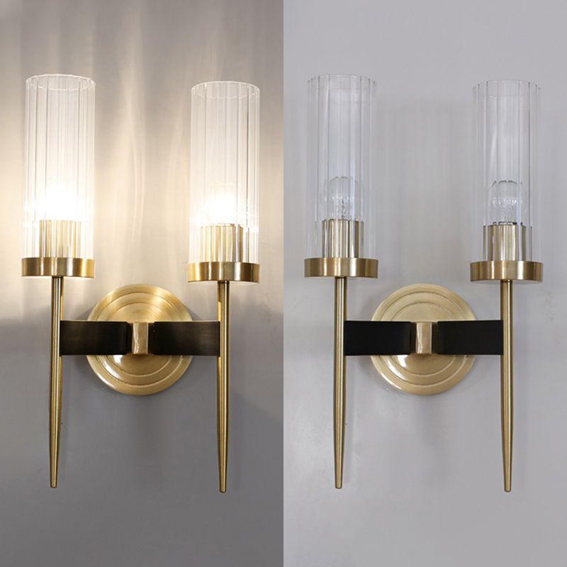 Modern Minimalist Cylindrical Wall Sconce Copper Wall Lamp with Clear Glass Shade
