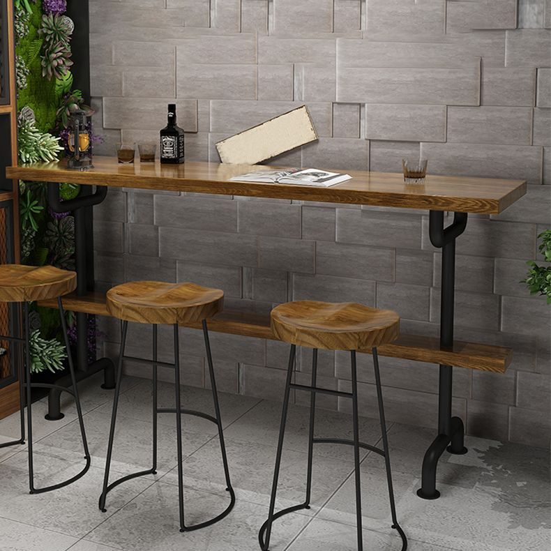 Brown Industrial Style Bar Table Pine Wood Milk Tea Shop Casual Bar Table