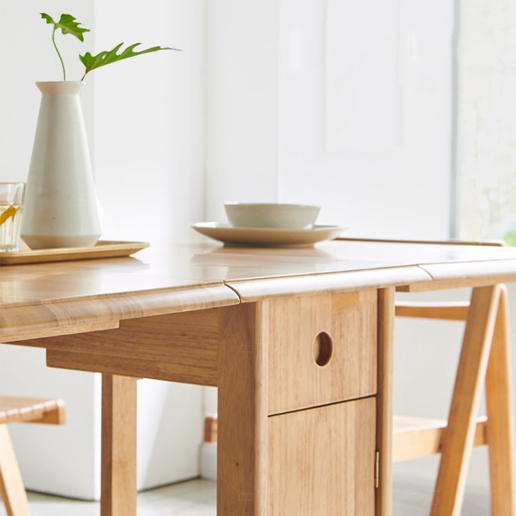 Mid-Century Modern Rectangle Dining Table Rubberwood Solid Wood Drop-Leaf Table