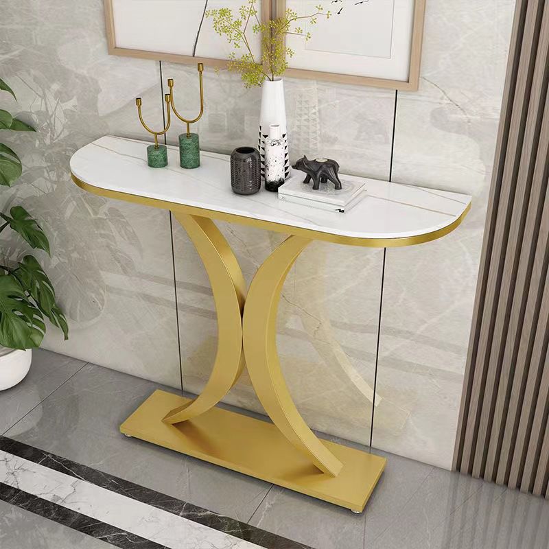 31.5" Tall Glam Accent Table 1-shelf Stone Console Table for Hall
