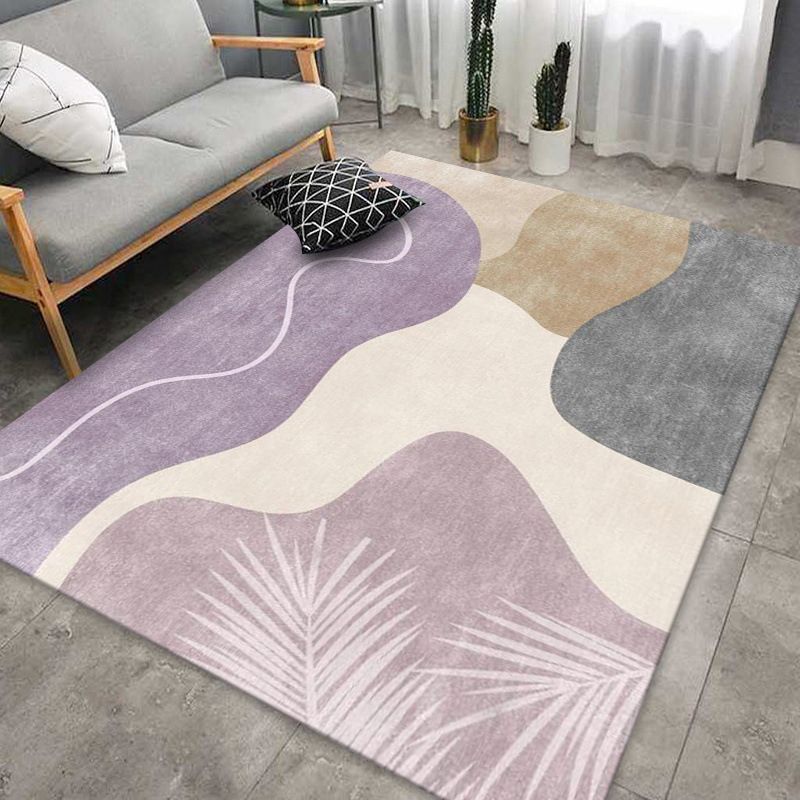 Dark Purple Contrast Color Rug Polyester Simple Rug Non-Slip Backing Rug for Drawing Room